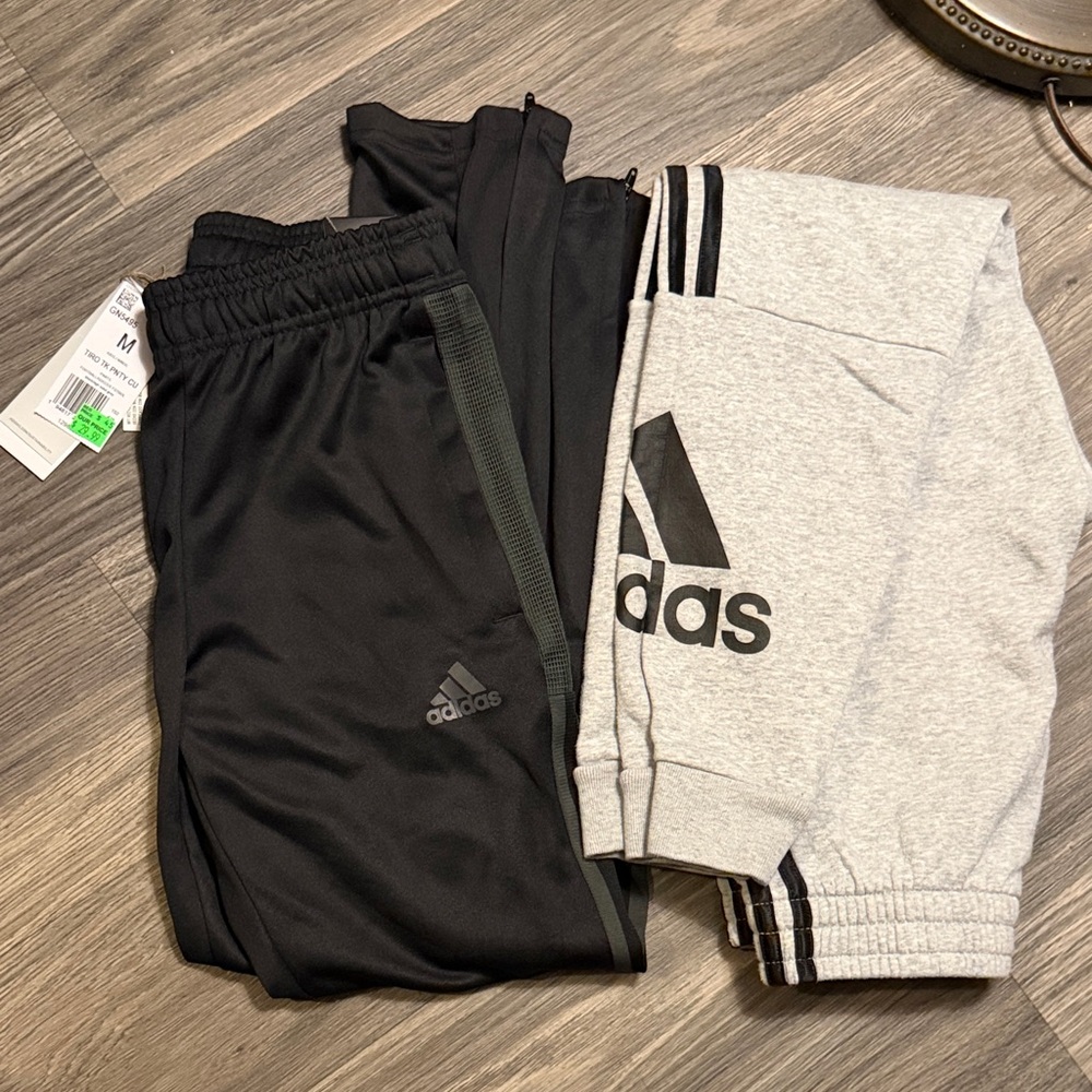 Adidas Kids Black training pants(NEW)and Gray Joggers/sweatpants (used)